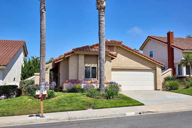 932 Alyssum Rd, Carlsbad, CA 92011 - view of front of home featuring an attached garage, stucco siding, a front yard, concrete driveway, and a tile roof