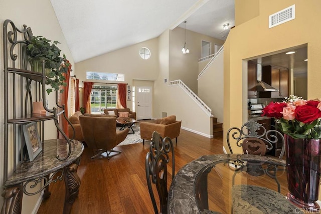 647 Boysenberry Way, Oceanside, CA 92057 - entrance foyer featuring high vaulted ceiling, wood finished floors, and stairs