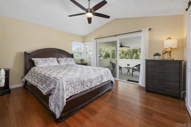 647 Boysenberry Way, Oceanside, CA 92057 - bedroom featuring access to outside, vaulted ceiling, wood finished floors, ceiling fan, and a textured ceiling
