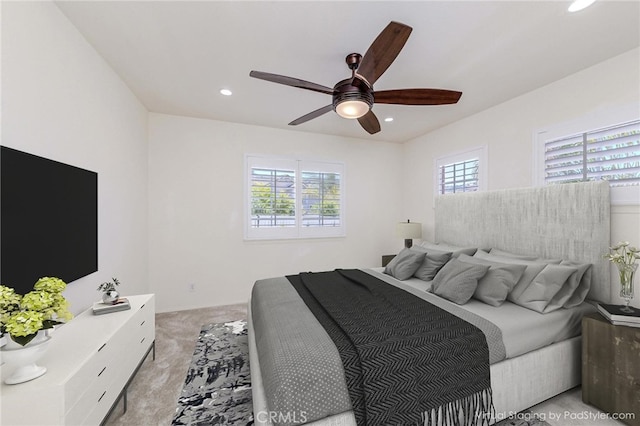 2768 Somerset Pl, Rowland Heights, CA 91748 - bedroom with light colored carpet, recessed lighting, and a ceiling fan