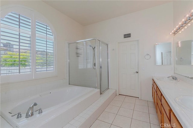 2768 Somerset Pl, Rowland Heights, CA 91748 - full bath featuring a bath, double vanity, a stall shower, and tile patterned floors