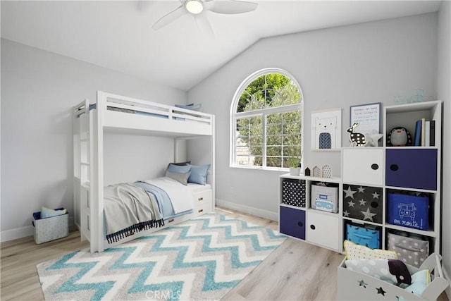 11128 Stamy Rd, Whittier, CA 90604 - bedroom featuring wood finished floors, vaulted ceiling, and a ceiling fan