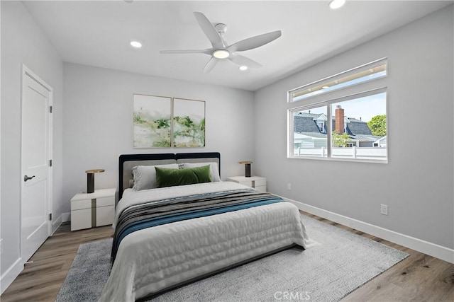 11128 Stamy Rd, Whittier, CA 90604 - bedroom with recessed lighting, wood finished floors, and ceiling fan
