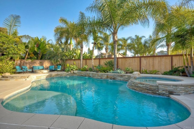 5232 Palmera Dr, Oceanside, CA 92056 - view of swimming pool featuring a fenced backyard, a patio area, and a pool with connected hot tub