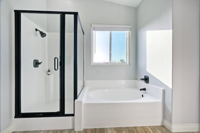 5232 Palmera Dr, Oceanside, CA 92056 - bathroom with a stall shower, wood finished floors, and a garden tub