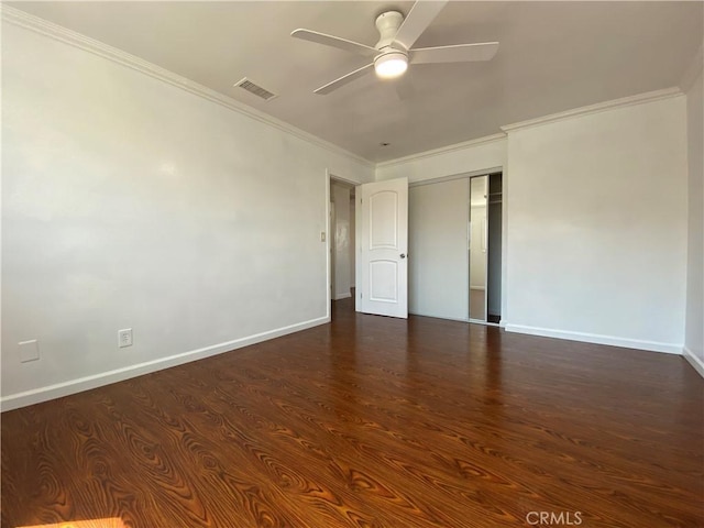 3759 Ahern Dr, Baldwin Park, CA 91706 - unfurnished room with ceiling fan, crown molding, and dark wood-type flooring