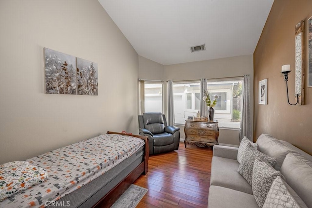 13421 Hubbard St Unit 119, Sylmar, CA 91342 - bedroom featuring hardwood / wood-style floors and vaulted ceiling