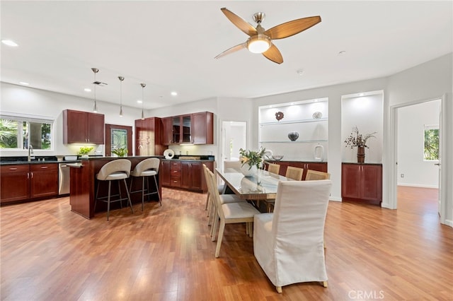 210 N Stage Coach Ln, Fallbrook, CA 92028 - dining room with plenty of natural light, light wood-style flooring, ceiling fan, and recessed lighting