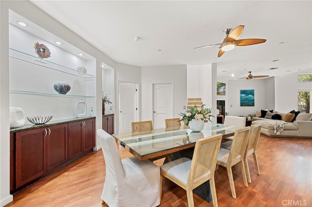 210 N Stage Coach Ln, Fallbrook, CA 92028 - dining area featuring ceiling fan, light wood-style flooring, and recessed lighting