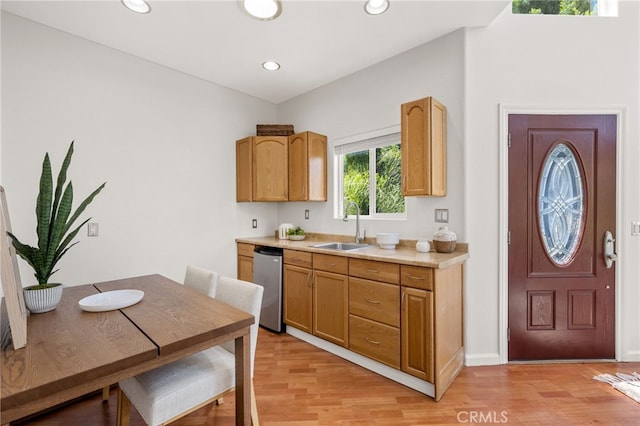 210 N Stage Coach Ln, Fallbrook, CA 92028 - kitchen featuring dishwashing machine, light countertops, light wood-style floors, and recessed lighting