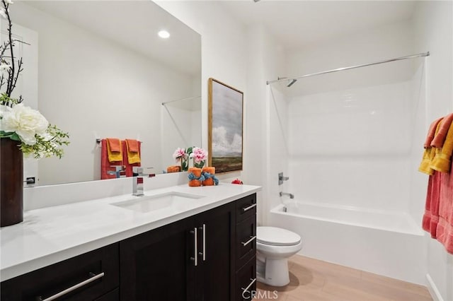 38840 Malva Rosa Dr, Palmdale, CA 93551 - full bathroom with vanity, washtub / shower combination, wood finished floors, and recessed lighting