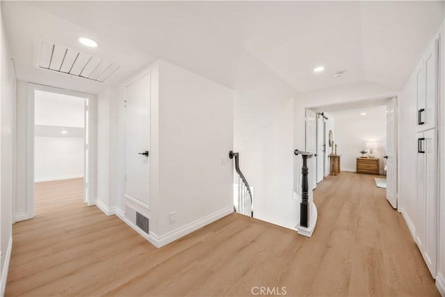 26592 Tampico Pl, Mission Viejo, CA 92691 - hall featuring an upstairs landing, light wood-type flooring, recessed lighting, and lofted ceiling