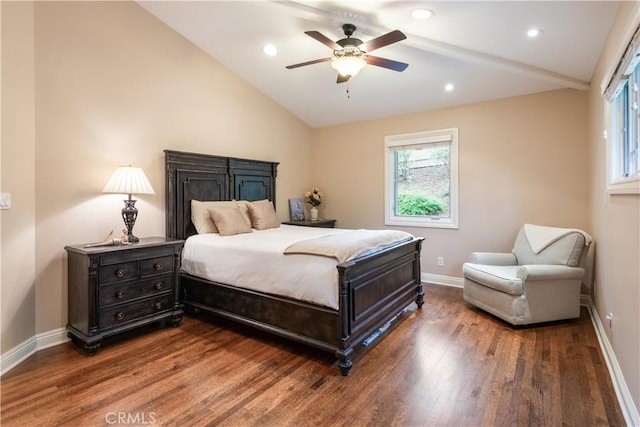 869 Rincon Ln, Palos Verdes Estates, CA 90274 - bedroom with lofted ceiling, wood finished floors, multiple windows, recessed lighting, and ceiling fan
