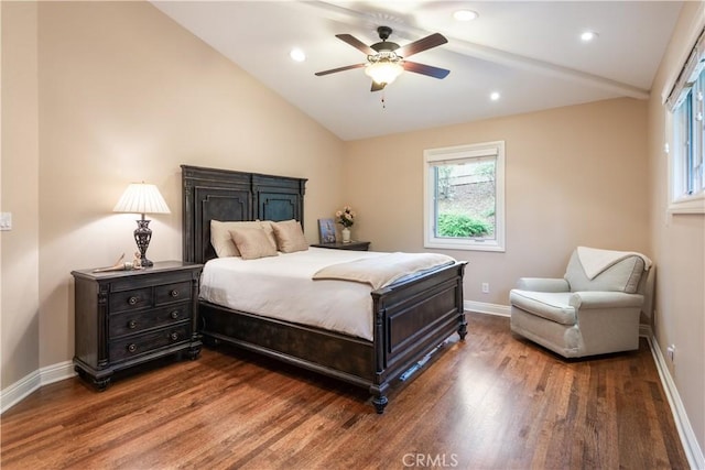 869 Rincon Ln, Palos Verdes Estates, CA 90274 - bedroom featuring lofted ceiling, wood finished floors, multiple windows, recessed lighting, and a ceiling fan