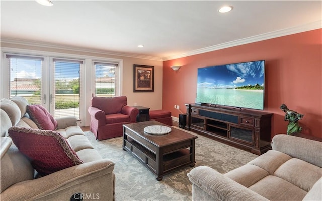 869 Rincon Ln, Palos Verdes Estates, CA 90274 - living room featuring ornamental molding and recessed lighting