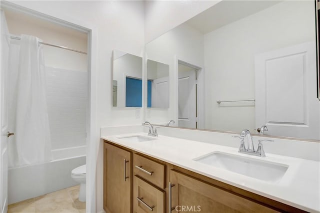 32210 Hillstone St, Temecula, CA 92591 - bathroom with double vanity, shower / tub combo, and tile patterned floors