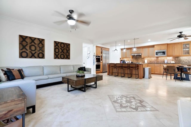 2814 Rambling Vista Rd, Chula Vista, CA 91915 - living room with a ceiling fan and ornamental molding