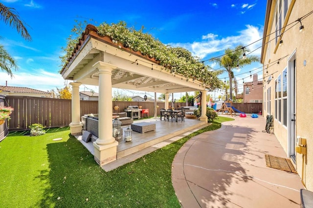 2814 Rambling Vista Rd, Chula Vista, CA 91915 - fenced backyard featuring a playground, area for grilling, and a patio