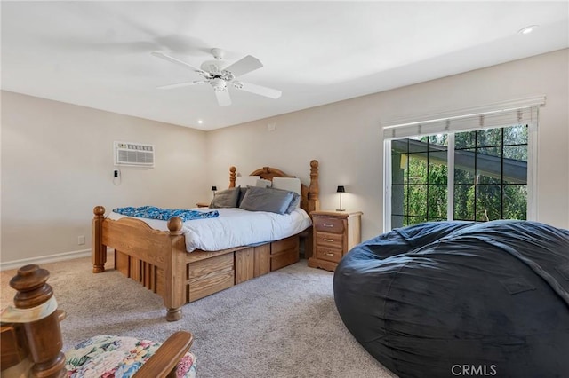 2146 N Brower St, Simi Valley, CA 93065 - bedroom featuring light carpet, an AC wall unit, a ceiling fan, and recessed lighting
