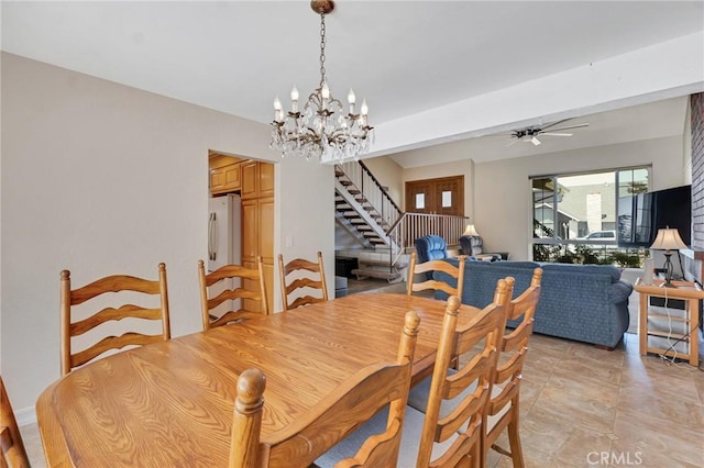 2146 N Brower St, Simi Valley, CA 93065 - dining room featuring stairs, a chandelier, and ceiling fan
