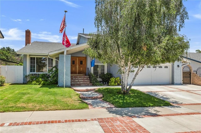 2146 N Brower St, Simi Valley, CA 93065 - view of front facade featuring stucco siding, concrete driveway, a chimney, and an attached garage