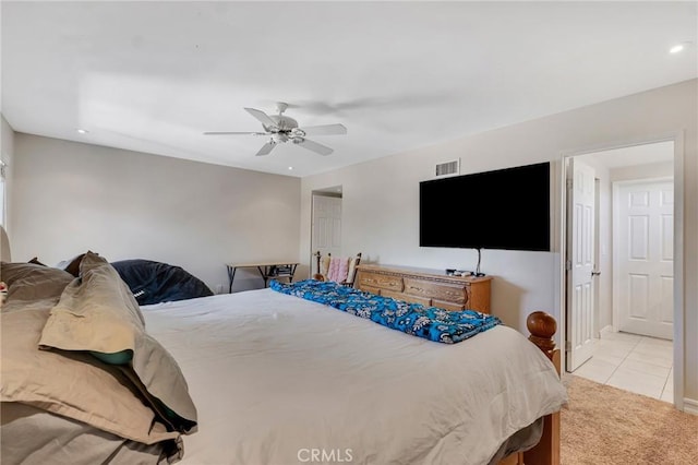 2146 N Brower St, Simi Valley, CA 93065 - bedroom with light colored carpet, ceiling fan, and recessed lighting