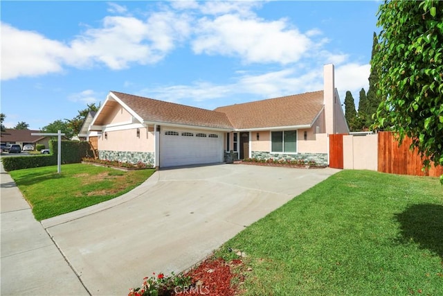 17824 Holmes Ave, Cerritos, CA 90703 - ranch-style house with stone siding, stucco siding, a garage, and concrete driveway