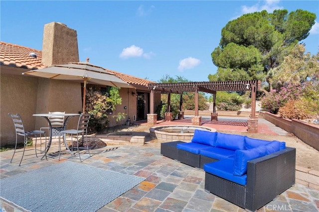 19996 Eyota Rd, Apple Valley, CA 92308 - view of patio featuring an outdoor living space and a pergola