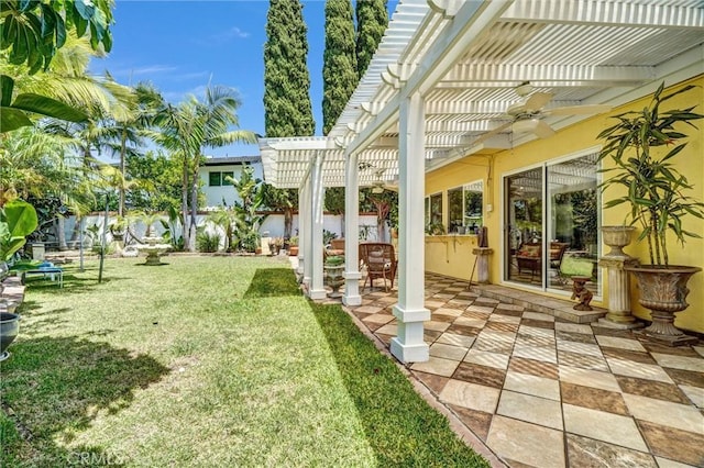 3486 Santa Clara Cir, Costa Mesa, CA 92626 - view of yard featuring a ceiling fan, a pergola, and a patio area