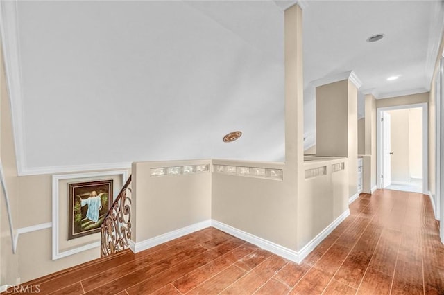 3486 Santa Clara Cir, Costa Mesa, CA 92626 - hallway featuring wood finished floors and crown molding
