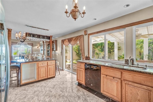 3486 Santa Clara Cir, Costa Mesa, CA 92626 - kitchen featuring black dishwasher, a chandelier, and plenty of natural light