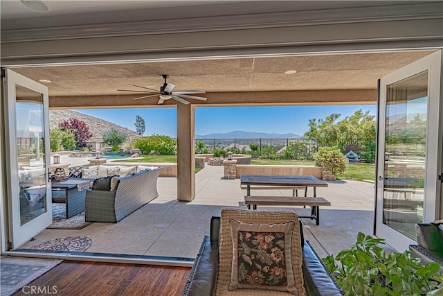 22348 Driftwood Ct, Saugus, CA 91350 - view of patio / terrace featuring a mountain view and a ceiling fan