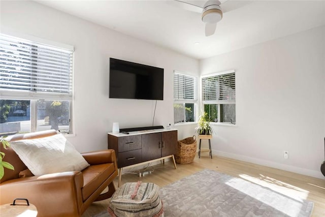 5923 Abernathy Dr, Los Angeles, CA 90045 - living room featuring light wood finished floors and a ceiling fan