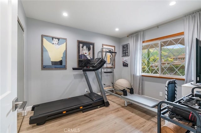 95 Buckskin Rd, Bell Canyon, CA 91307 - workout room with light wood-type flooring and recessed lighting