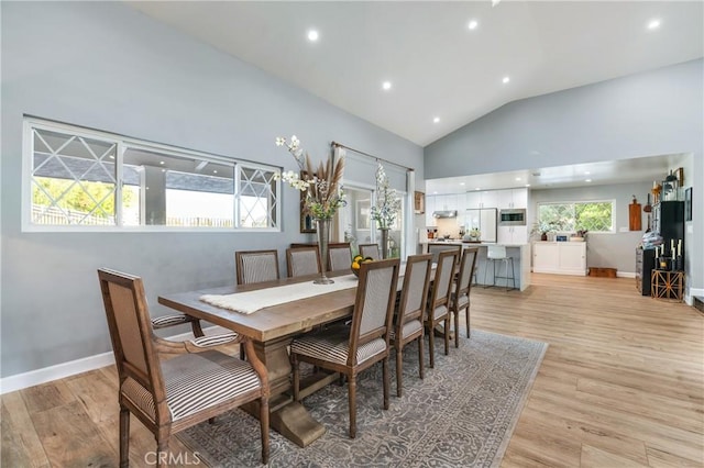95 Buckskin Rd, Bell Canyon, CA 91307 - dining area featuring light wood finished floors, recessed lighting, and high vaulted ceiling