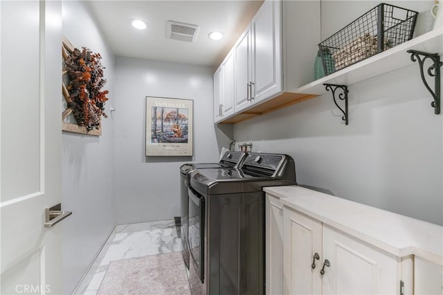 95 Buckskin Rd, Bell Canyon, CA 91307 - washroom featuring washer and dryer, light marble finish floors, cabinet space, and recessed lighting