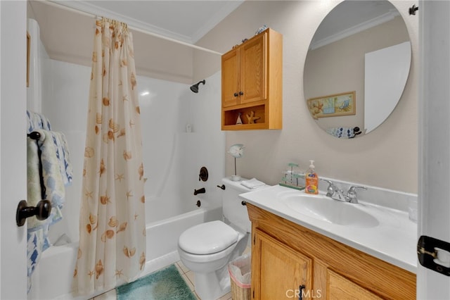 1428 N Erin Ave, Upland, CA 91786 - full bathroom with ornamental molding, shower / bath combo, vanity, and tile patterned floors