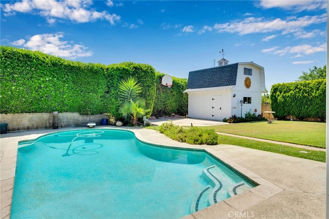 1428 N Erin Ave, Upland, CA 91786 - view of swimming pool with a lawn, a patio, an outdoor structure, and a diving board