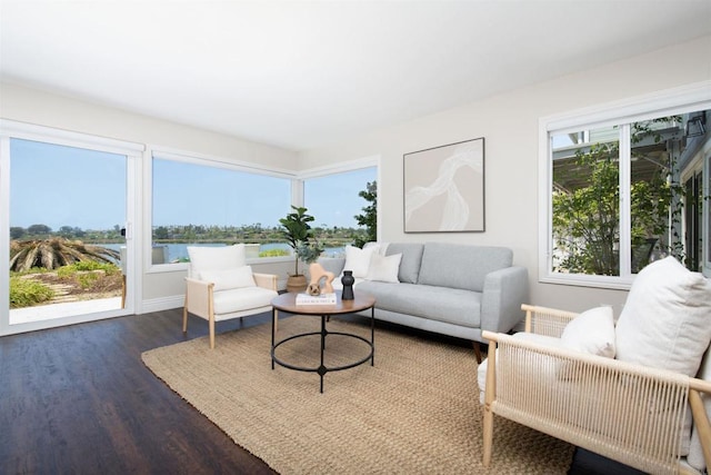 2535 Jefferson St Unit 10, Carlsbad, CA 92008 - living room featuring dark wood finished floors and a water view