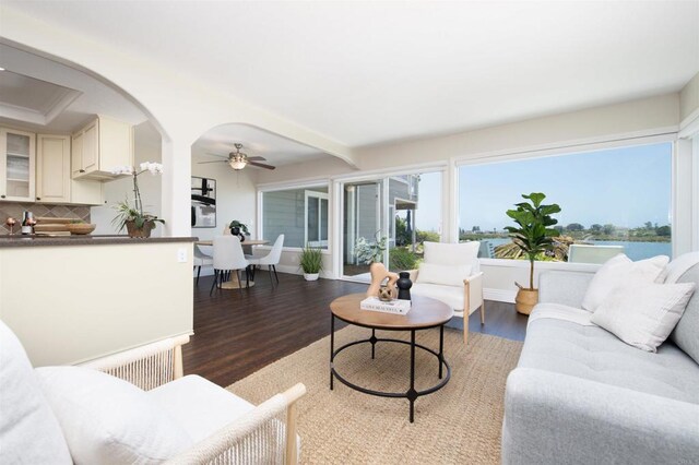 2535 Jefferson St Unit 10, Carlsbad, CA 92008 - living room with wood finished floors and ceiling fan