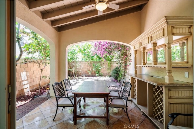 320 Bronze, Irvine, CA 92618 - fenced backyard with a patio area, outdoor dining area, and a ceiling fan