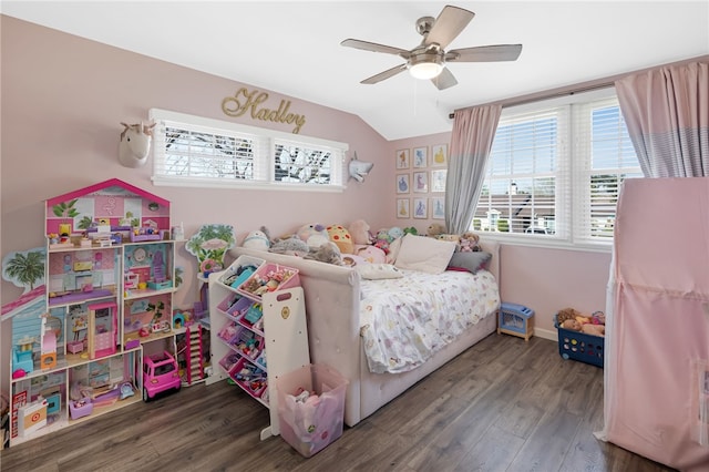942 University Ave, Burbank, CA 91504 - bedroom featuring multiple windows, wood finished floors, lofted ceiling, and a ceiling fan