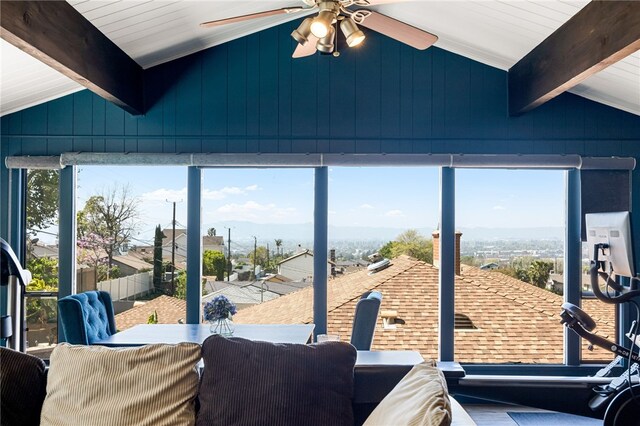 942 University Ave, Burbank, CA 91504 - sunroom / solarium featuring ceiling fan, wooden walls, and wood finished floors