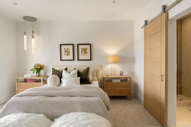 7888 Muirfield Way, Rancho Santa Fe, CA 92067 - bedroom featuring a barn door and light colored carpet