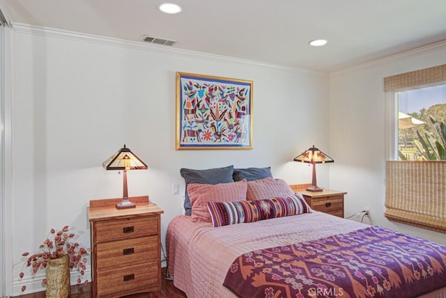 3179 Alta Vis Unit A, Laguna Woods, CA 92637 - bedroom with ornamental molding, wood finished floors, and recessed lighting