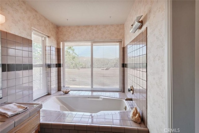 6020 Valley Sage Rd, Acton, CA 93510 - bathroom featuring wallpapered walls, a bath, and vanity