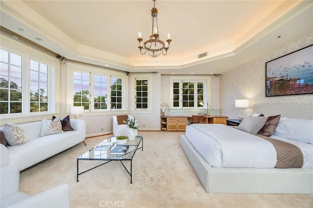 1129 Via Mirabel, Palos Verdes Estates, CA 90274 - carpeted bedroom featuring a chandelier and a tray ceiling