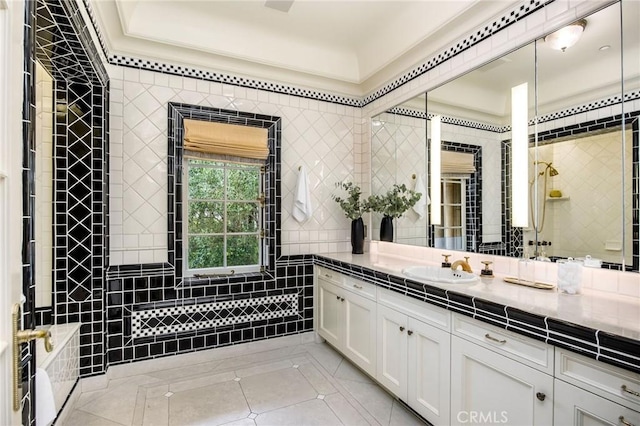 1129 Via Mirabel, Palos Verdes Estates, CA 90274 - full bath with tile patterned flooring, vanity, and tile walls