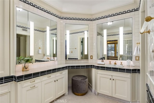 1129 Via Mirabel, Palos Verdes Estates, CA 90274 - bathroom with vanity, ornamental molding, and tile patterned floors