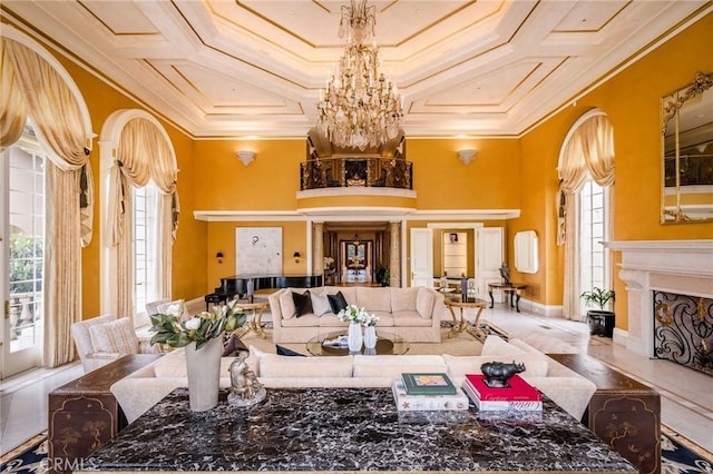 1129 Via Mirabel, Palos Verdes Estates, CA 90274 - common area with coffered ceiling and ornamental molding